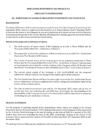 CIRCULAR TO SHAREHOLDERS